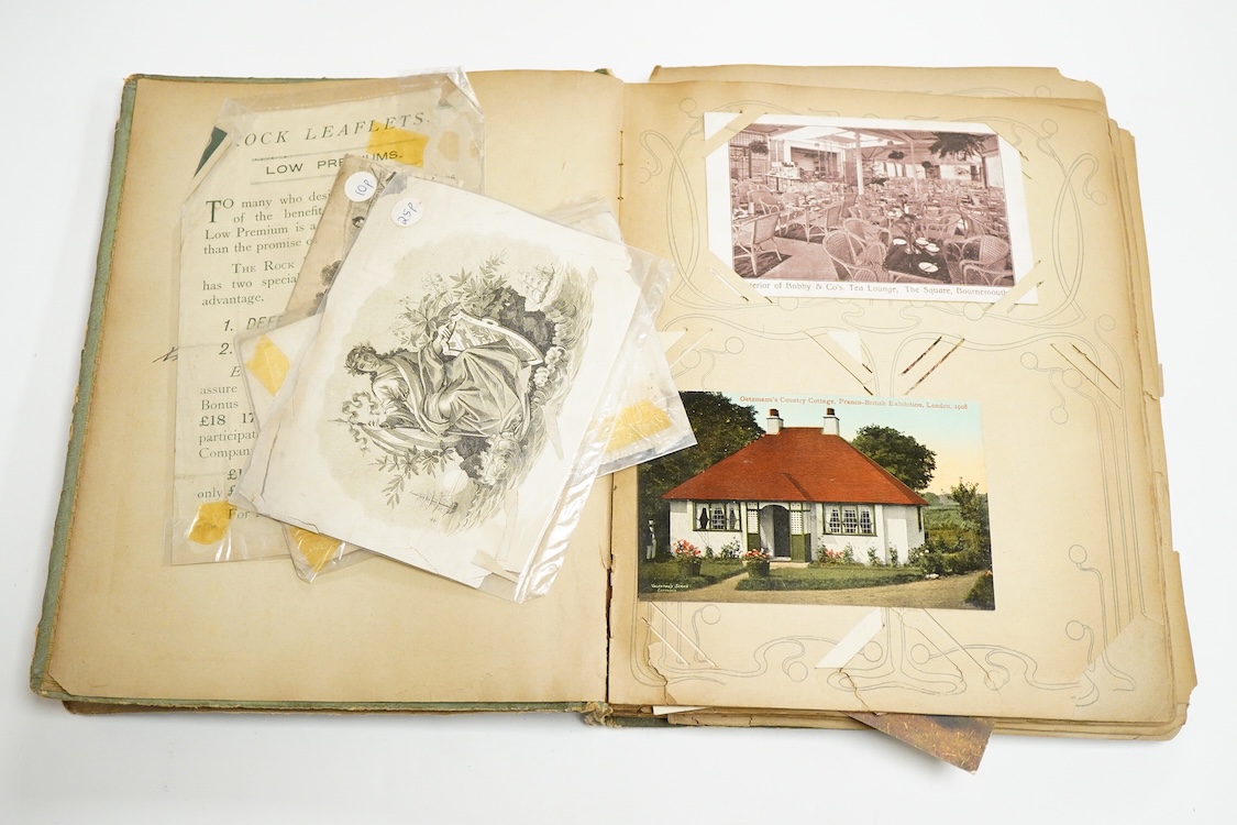 An album of Edwardian and later postcards and a small WWI La Guerre Europeenne booklet of postcards
